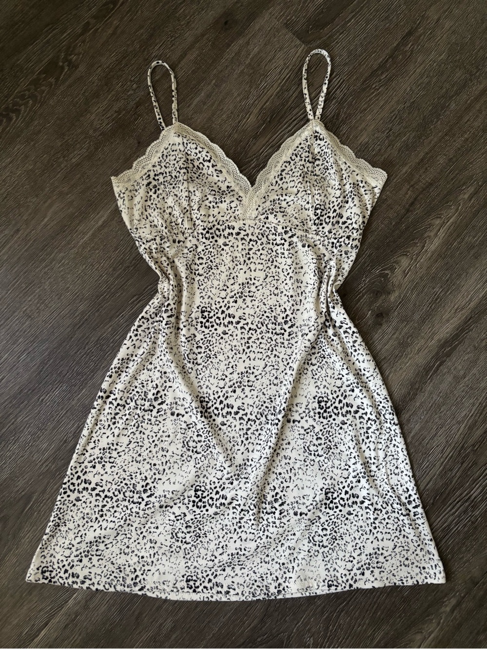 T.J.Maxx Cream and Black Leopard Lace-Trim Slip Dress